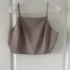 Women's Taupe Satin Crop Cami Top